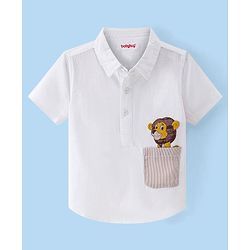 Babyhug Cotton Woven Half Sleeves Lion Printed Kurta Shirt - White