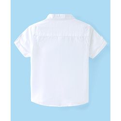 Babyhug Cotton Woven Half Sleeves Mandarin Collar Kurta Shirt With Placement Embroidery - White
