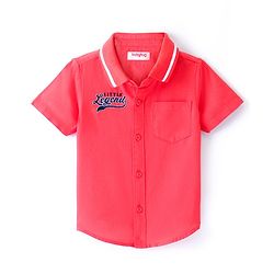 Babyhug Cotton Woven Half Sleeve Regular Rib Collar Solid Shirt with Text Embroidery - Red