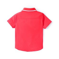 Babyhug Cotton Woven Half Sleeve Regular Rib Collar Solid Shirt with Text Embroidery - Red