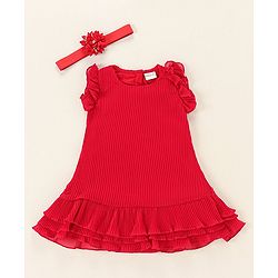 Babyhug Georgette Sleeveless Solid Color Frock - Red