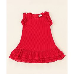 Babyhug Georgette Sleeveless Solid Color Frock - Red