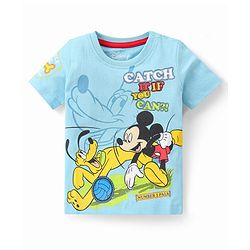 Babyhug Disney 100% Cotton Knit Half Sleeves T-Shirt With Mickey Mouse Family Graphics - Blue