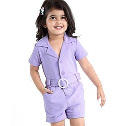 Babyhug Half Sleeves Party  Romper with Belt Solid Colour - Lavender