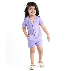Babyhug Half Sleeves Party  Romper with Belt Solid Colour - Lavender