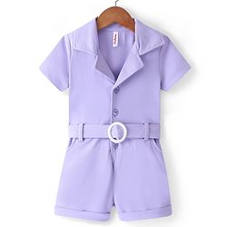 Babyhug Half Sleeves Party  Romper with Belt Solid Colour - Lavender