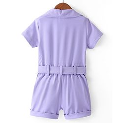 Babyhug Half Sleeves Party  Romper with Belt Solid Colour - Lavender