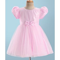 Babyhug Half Sleeves  Fit & Flare Party Frock with Bow Applique - Pink