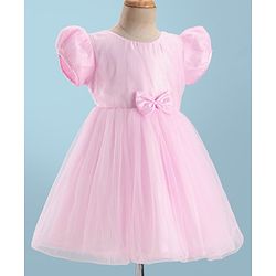 Babyhug Half Sleeves  Fit & Flare Party Frock with Bow Applique - Pink