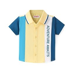 Babyhug Cotton Woven Half Sleeves Shirt Text Print - Yellow & Blue