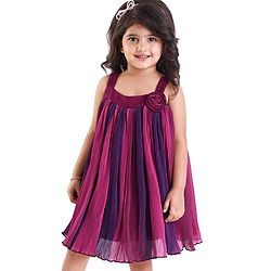 Babyhug Woven Sleeveless Textured Party Dress with Floral Applique -Purple
