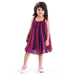 Babyhug Woven Sleeveless Textured Party Dress with Floral Applique -Purple