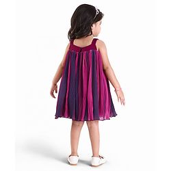 Babyhug Woven Sleeveless Textured Party Dress with Floral Applique -Purple