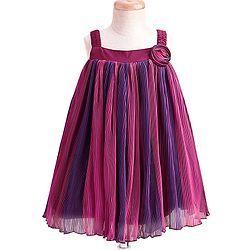 Babyhug Woven Sleeveless Textured Party Dress with Floral Applique -Purple