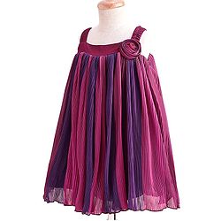 Babyhug Woven Sleeveless Textured Party Dress with Floral Applique -Purple