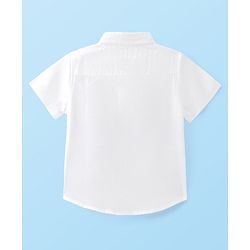 Babyhug Cotton Woven Half Sleeves Solid Color Shirt - White & Navy Blue