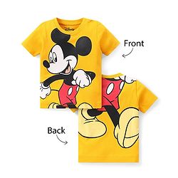 Babyhug Disney Cotton Knit Half Sleeves T-Shirt with Mickey Mouse Graphics Print - Mustard Yellow
