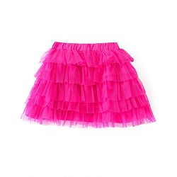 Babyhug Woven Full Sleeves Top & Layered Skirt Set with Butterfly Applique - Fuschia