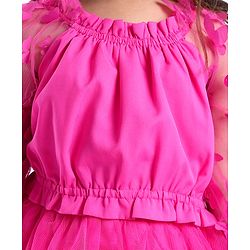 Babyhug Woven Full Sleeves Top & Layered Skirt Set with Butterfly Applique - Fuschia