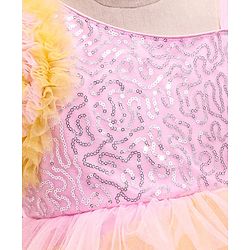 Babyhug Woven Sleeveless Fit and Flare Frilled Party Dress with Sequin & Glitter Detailing- Yellow & Pink