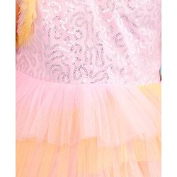 Babyhug Woven Sleeveless Fit and Flare Frilled Party Dress with Sequin & Glitter Detailing- Yellow & Pink