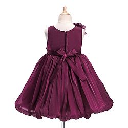 Babyhug Woven Sleeveless Fit and Flare Balloon Party Dress with Floral Corsage & Sequins Detailing  - Aubergine
