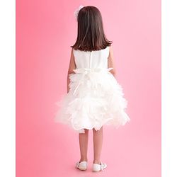 Babyhug Woven Sleeveless Fit and Flare Sequinned Yoke Frill Party Dress - Off White