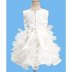 Babyhug Woven Sleeveless Fit and Flare Sequinned Yoke Frill Party Dress - Off White