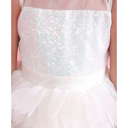 Babyhug Woven Sleeveless Fit and Flare Sequinned Yoke Frill Party Dress - Off White