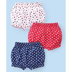 Babyhug 100% Cotton Knit Heart Printed Bloomers Pack of 3 - Multicolour