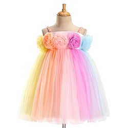 Babyhug Party Wear Sleeveless Dress With Floral Corsage -Multicolour