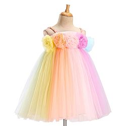Babyhug Party Wear Sleeveless Dress With Floral Corsage -Multicolour