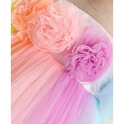 Babyhug Party Wear Sleeveless Dress With Floral Corsage -Multicolour