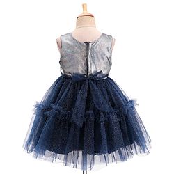 Babyhug Woven Sleeveless Party Wear Fit and Flare Dress with Shimmer Detailing - Navy Blue