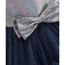 Babyhug Woven Sleeveless Party Wear Fit and Flare Dress with Shimmer Detailing - Navy Blue