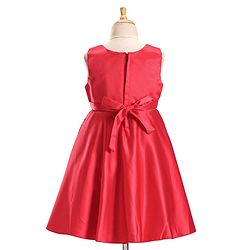 Babyhug Woven Sleeveless Party Frock With Pleats Detailing & Floral Applique - Red
