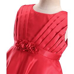 Babyhug Woven Sleeveless Party Frock With Pleats Detailing & Floral Applique - Red