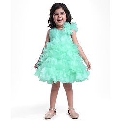 Babyhug Woven Sleeveless Party Wear Fit and Flare Sequinned Ruffled Dress - Mint Green