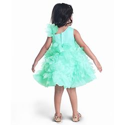 Babyhug Woven Sleeveless Party Wear Fit and Flare Sequinned Ruffled Dress - Mint Green