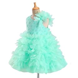 Babyhug Woven Sleeveless Party Wear Fit and Flare Sequinned Ruffled Dress - Mint Green