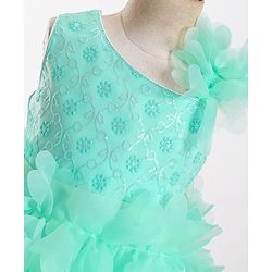 Babyhug Woven Sleeveless Party Wear Fit and Flare Sequinned Ruffled Dress - Mint Green