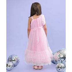 Babyhug Woven Sleeveless Fit and Flare Ruffled Party Dress with Sequin & Glitter Detailing-   -Light Pink