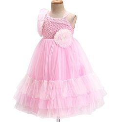 Babyhug Woven Sleeveless Fit and Flare Ruffled Party Dress with Sequin & Glitter Detailing-   -Light Pink