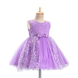 Babyhug Woven Sleeveless Party Wear Frock with Bow & Floral Applique - Lilac