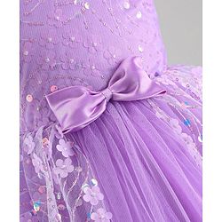 Babyhug Woven Sleeveless Party Wear Frock with Bow & Floral Applique - Lilac