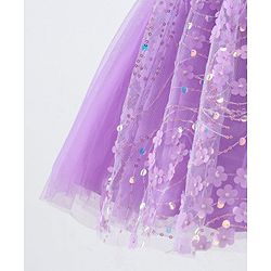 Babyhug Woven Sleeveless Party Wear Frock with Bow & Floral Applique - Lilac