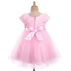 Babyhug Woven Cap Sleeves Party Dress With Sequin Detailing & Floral Corsage - Pink