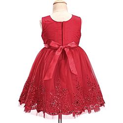 Babyhug Sleeveless  Embroidered Fit & Flare Party Dress with Floral Corsage - Red