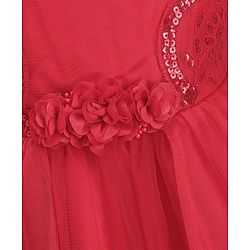 Babyhug Sleeveless  Embroidered Fit & Flare Party Dress with Floral Corsage - Red