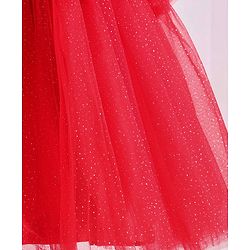 Babyhug Sleeveless Shimmered Ruffled Party Frock with Floral Applique -  Red